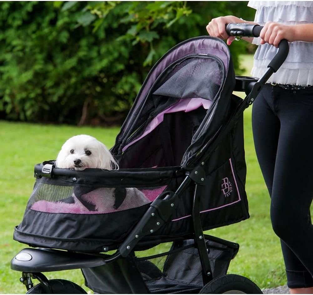 No-Zip NV Huisdierbuggy voor Katten/Honden, Ritssluitingvrije Toegang, Eenvoudig Opvouwbaar met Eén Hand, met Gel Gevulde Banden, Pluche Kussen + Weerbescherming Inbegrepen, 3 Kleuren