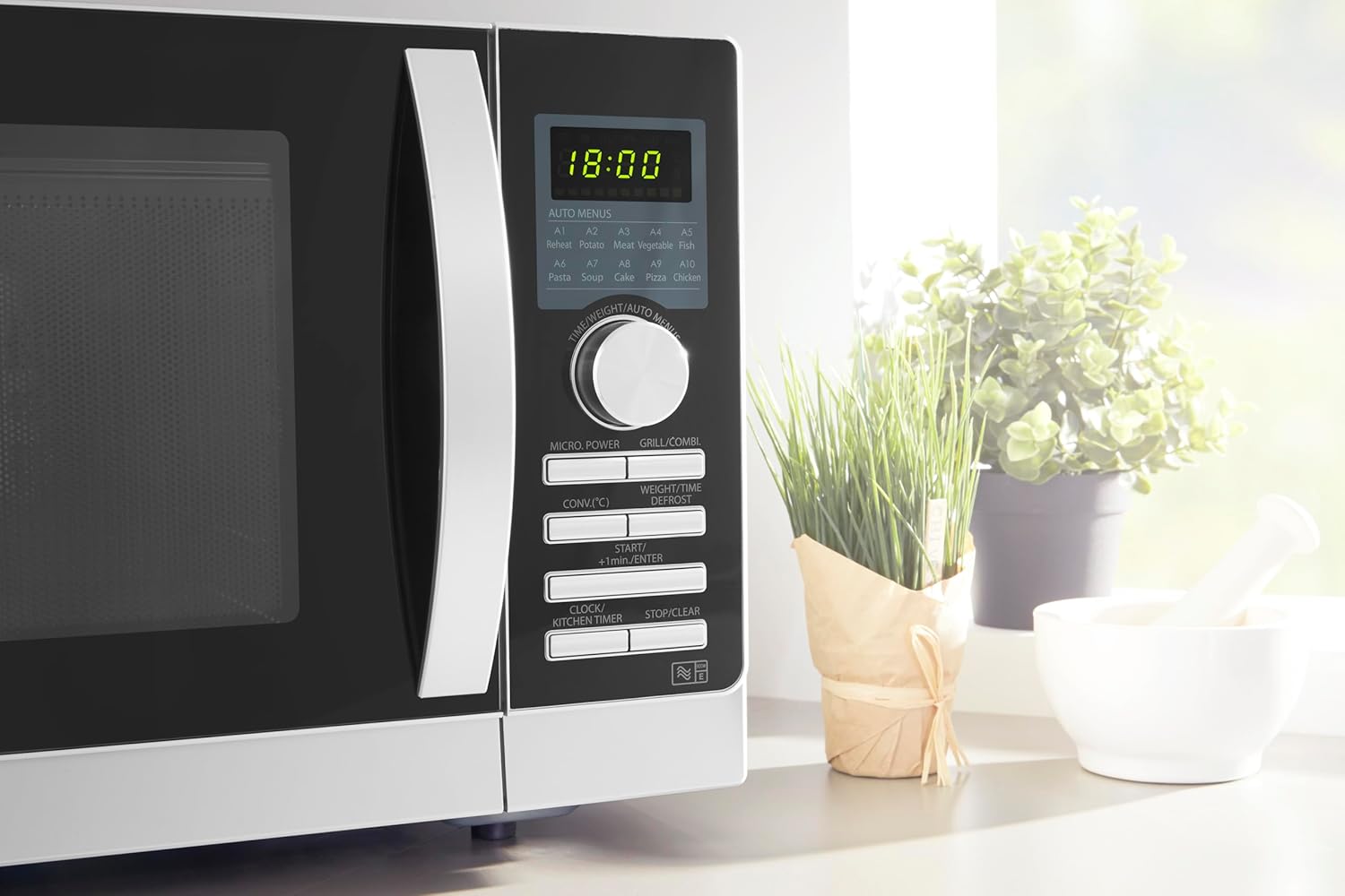 Sharp R843INW 4-in-1 magnetron met hetelucht, grill en convectie/ 25 L/ 800 W/ 1000 W infraroodgrill/ 2500 convectie/ 10 automatische programma's/ pizzaprogramma/ metalen draaiplateau (30 cm)/ zilver