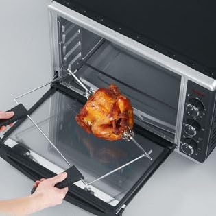 SEVERIN Bak- en Toastoven met heteluchtfunctie, Mini Oven met grillrooster, bakplaat, draaispies en pizzasteen, veelzijdige heteluchtoven met 42 L inhoud, 1.800 W, zwart, TO 2058