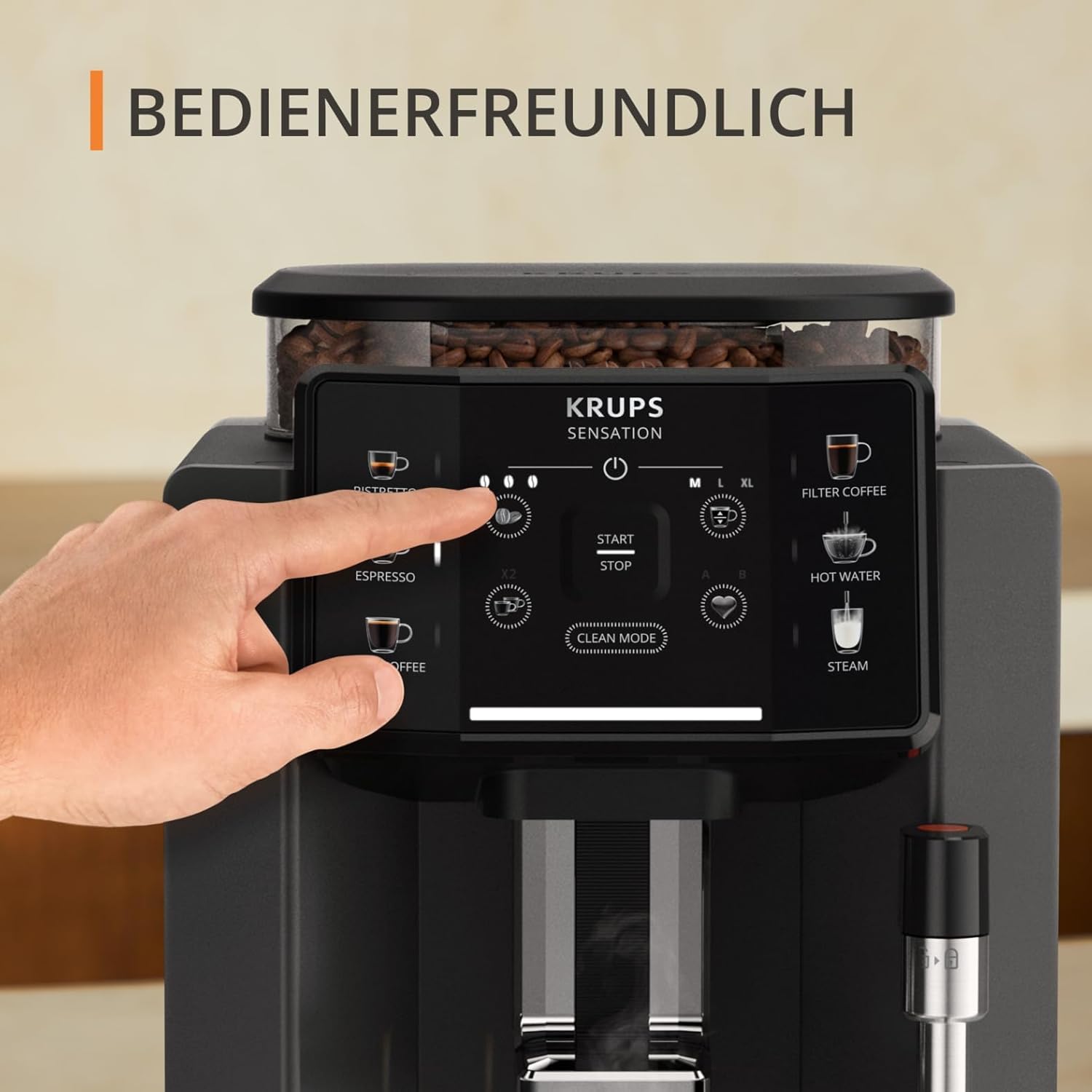 Krups Sensation volautomatische espressomachine, melkschuimmondstuk, 5 dranken, filterkoffiefunctie, 2-kopsfunctie, koffiezetapparaat, zwart, EA910810