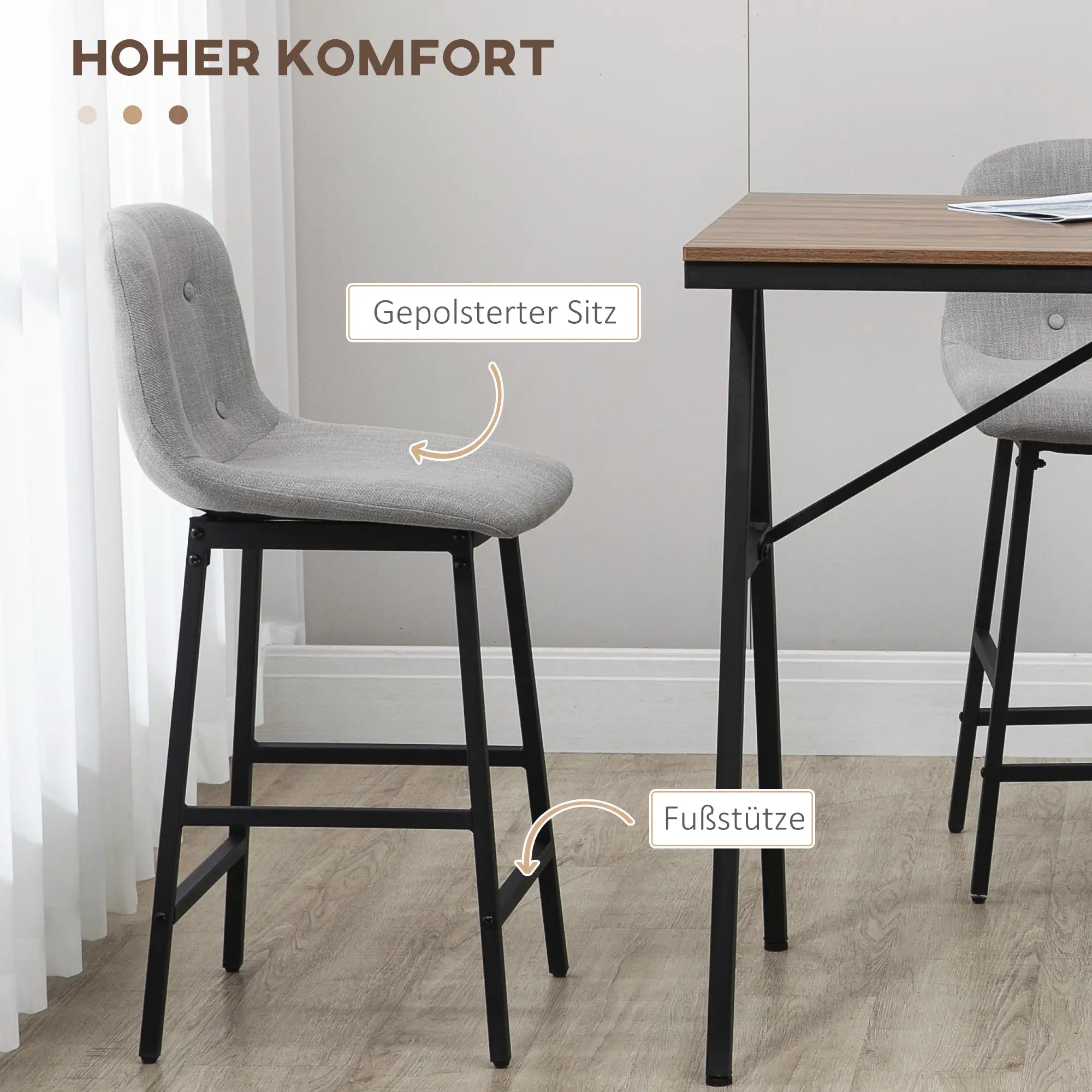 HOMCOM Bartafelset 5-delig met barkrukken veel ruimte hoog zitcomfort