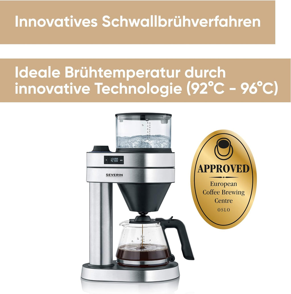 SEVERIN Filterkoffiezetapparaat Caprice, handopgegoten zoals met de cafetière voor maximaal 8 kopjes, koffiezetapparaat met timer, geborsteld roestvrij staal/matzwart, KA 5760
