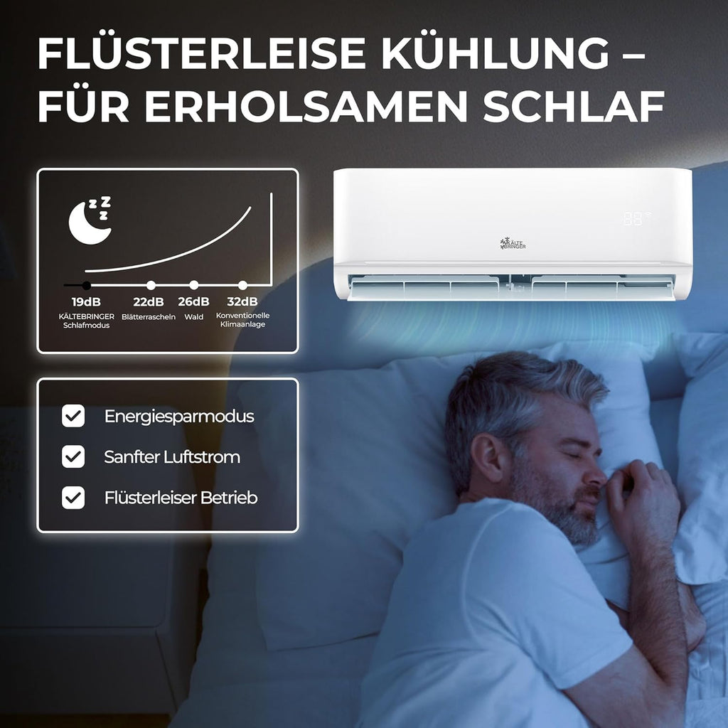 Kältebringer Split Airconditioner - 9000 BTU (2,6 kW) - Airco met Verwarming, WiFi & App, tot 45m², zeer stil - Set met 5m Koperleiding, Koudemiddel R32, Montagemateriaal, Wandbeugel