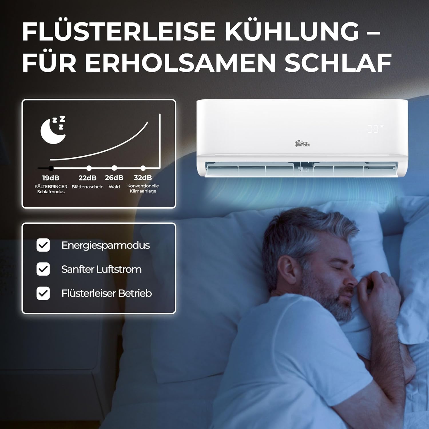 Kältebringer Split Airconditioner - 9000 BTU (2,6 kW) - Airco met Verwarming, WiFi & App, tot 45m², zeer stil - Set met 5m Koperleiding, Koudemiddel R32, Montagemateriaal, Wandbeugel