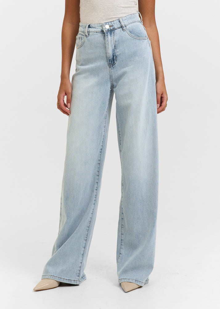 Wide leg stretch lightweight jeans breeze blauw