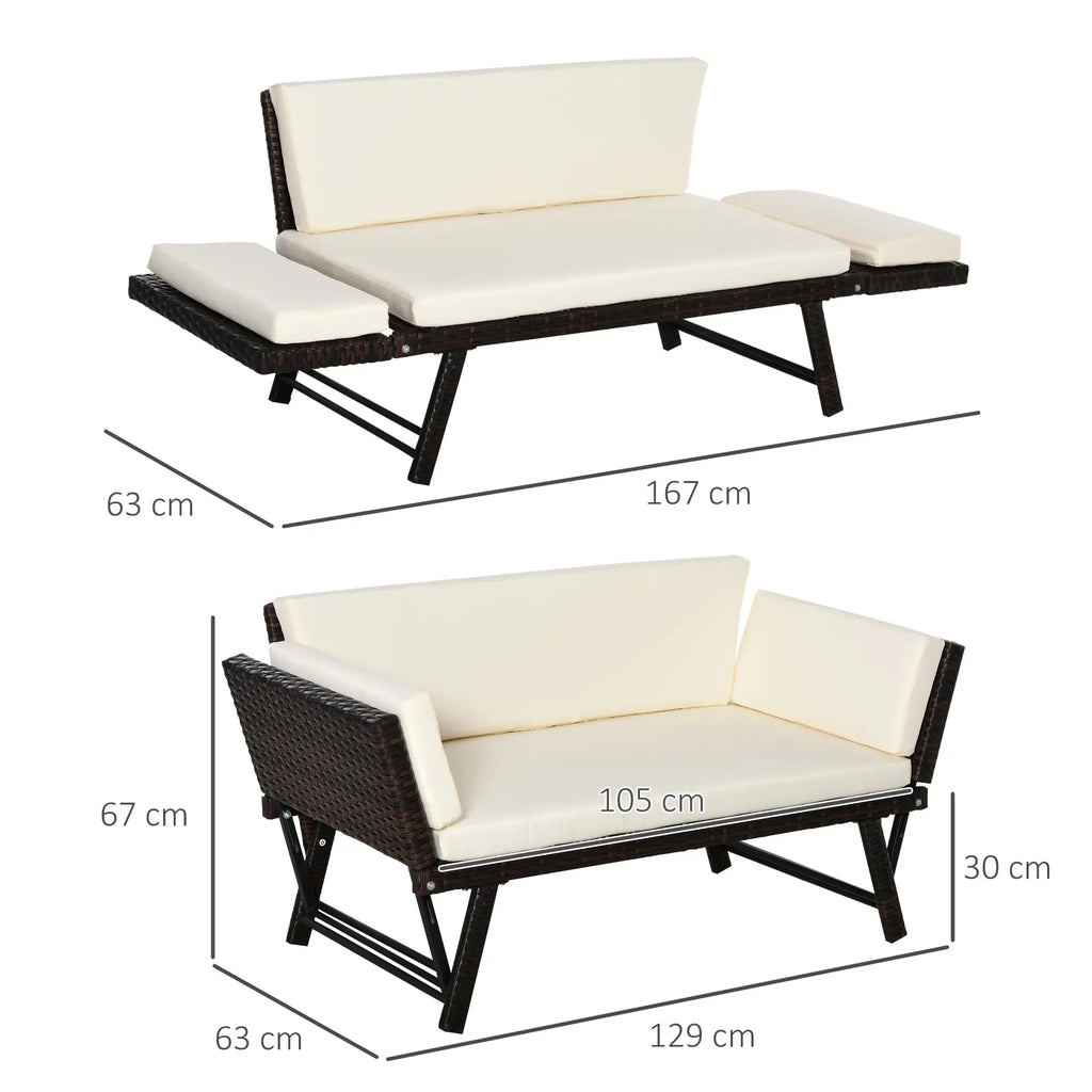 Outsunny Polyrattan Tuinbank 2-zits Opklapbare Armleuningen