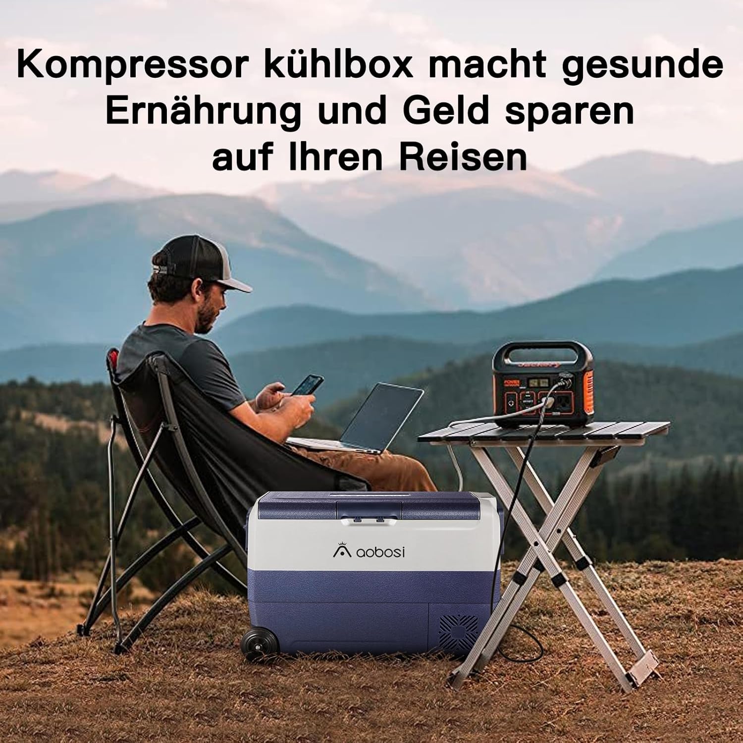 AAOBOSI Compressor Koelbox 36 L, Koelbox Auto met Wifi App Besturing, 12/24 V en 100-240 V Elektrische Koelbox, tot -20 °C voor Auto, Vrachtwagen, Boot, Camper, Camping, Dubbele Zone