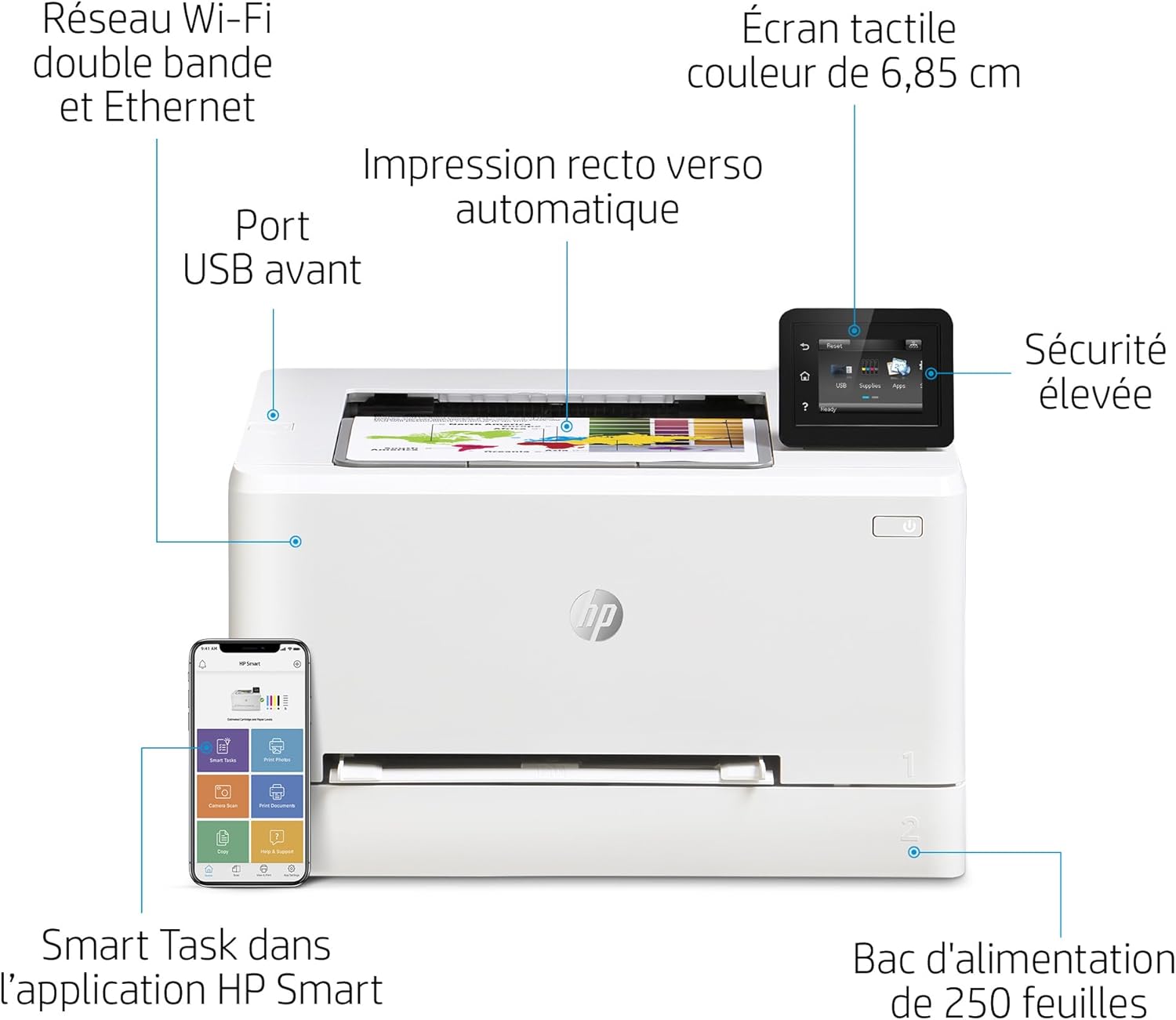 HP Color LaserJet Pro MFP 3302fdwg multifunctionele kleurenlaserprinter, fax, automatisch dubbelzijdig afdrukken, touchscreen, wifi, ethernet, USB, HP Wolf Pro Security