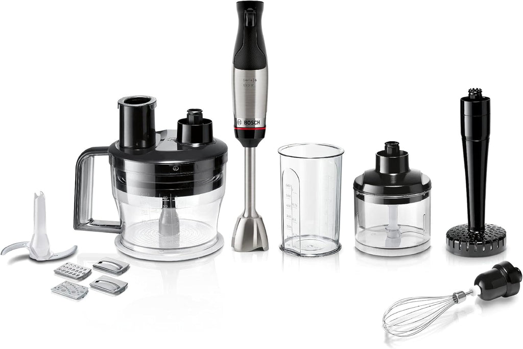 Bosch staafmixer ErgoMaster Serie 6 MSM6M673, 10 jaar motorgarantie, roestvrijstalen messen, slijtagevrije keramische koppeling, luchtkoeling, hakmolen, pureerstamper, garde, 1000 W