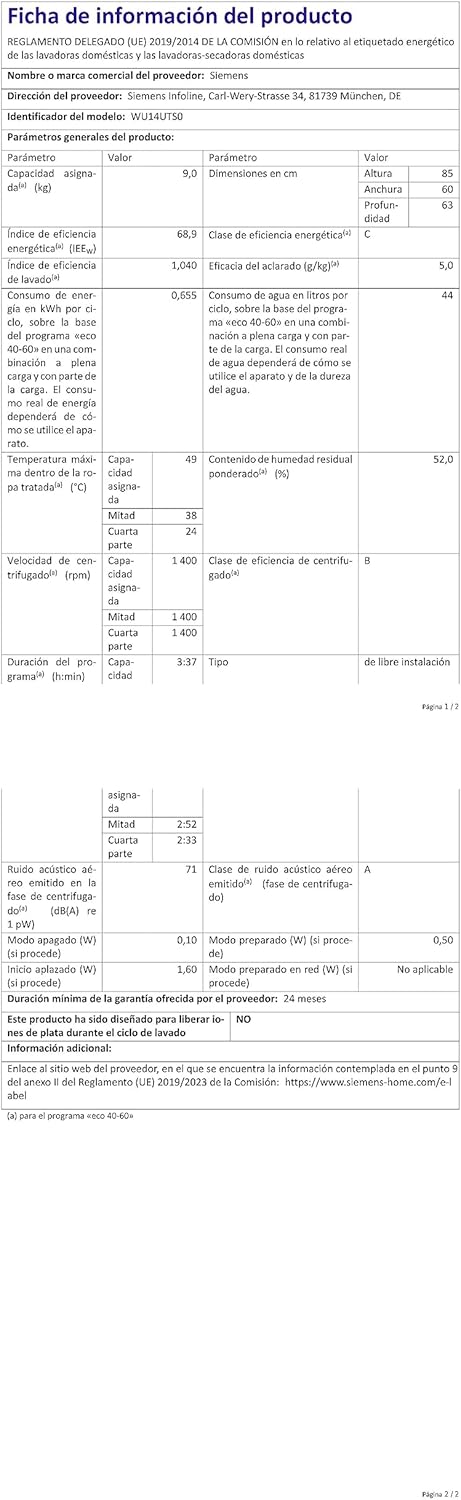 Siemens WU14UTS0 iQ500 onderbouw wasmachine, 9kg, 1400 tpm, Outdoor-impregneerprogramma, varioSpeed functie, bijvulfunctie
