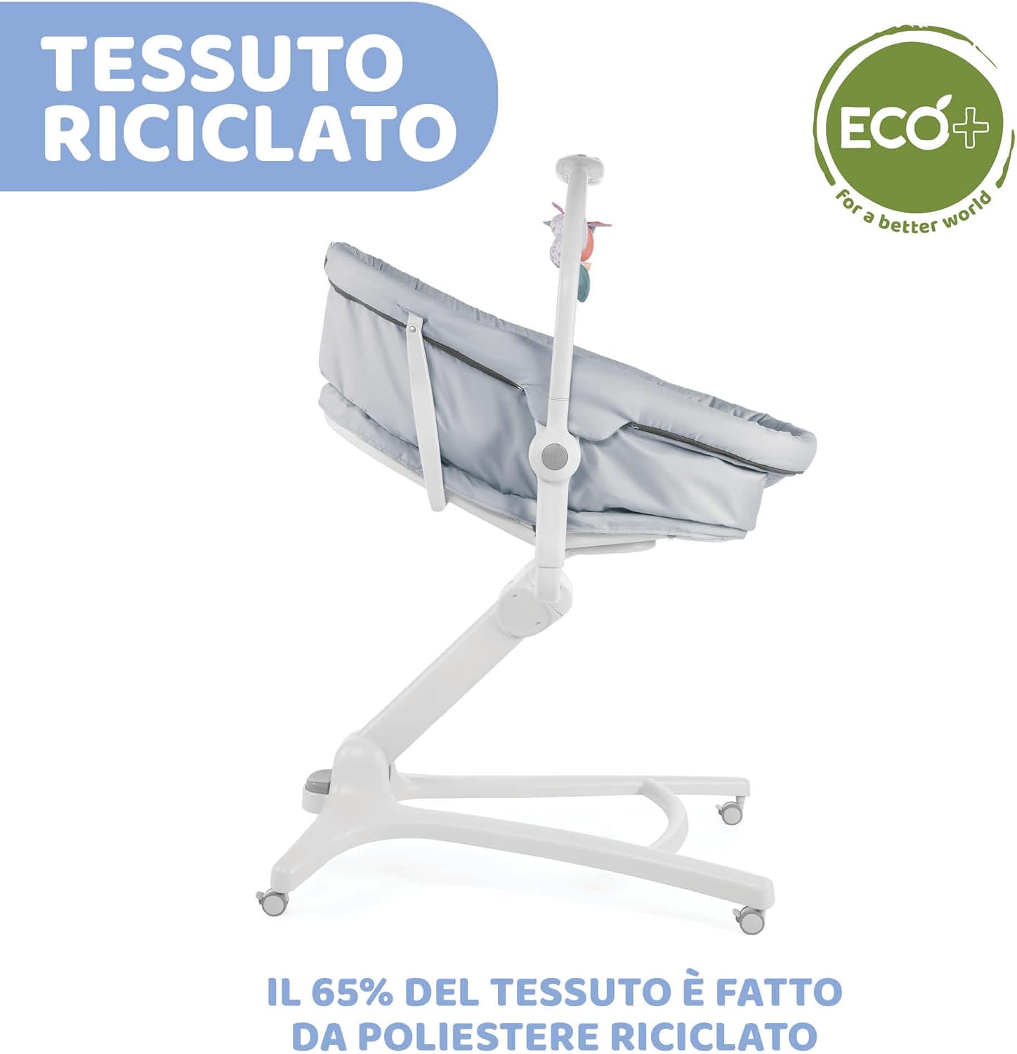 Chicco Baby Hug 4-in-1 wieg vanaf 0 maanden, verhoogde babylounger, babybed, kinderstoel met speelboog, tot 15 kg, verstelbare rugleuning, verstelbare hoogte en 4 wielen