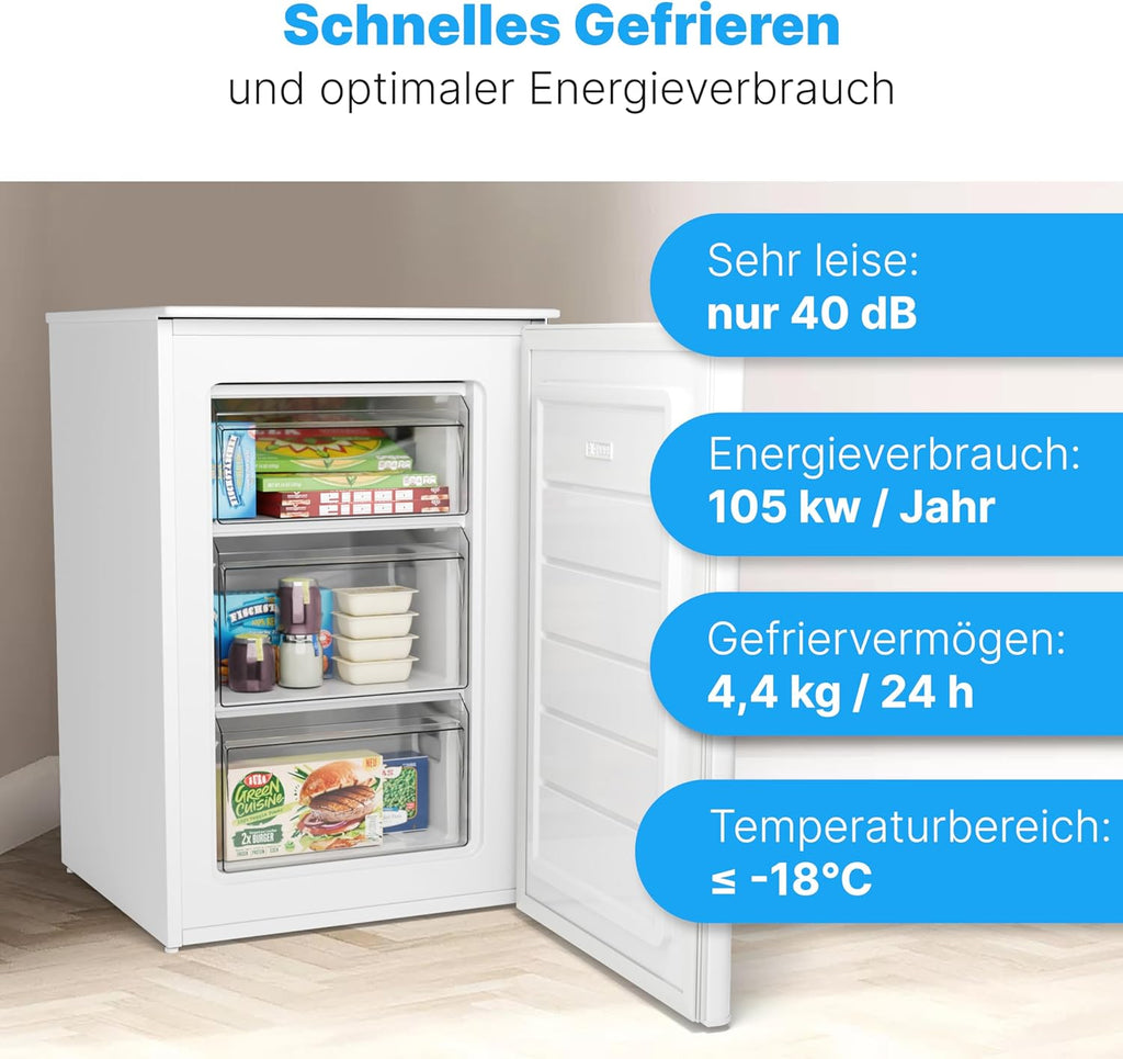 Bomann® Vriezer 87L | Kleine vriezer met temperatuurbereik ≤ -18°C | 3 laden | Vriezer met verwisselbare deuraanslag | Kleine vriezer GS 7253 wit