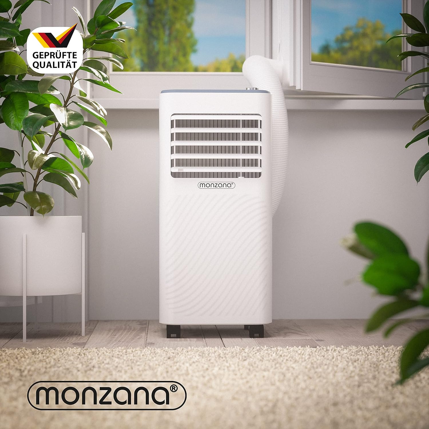 Monzana mobiele airconditioner MZKA2000 afvoerslang 7000BTU 3-in-1 750W 24h timer 25m² afstandsbediening ontvochtiger rolluikkit airco