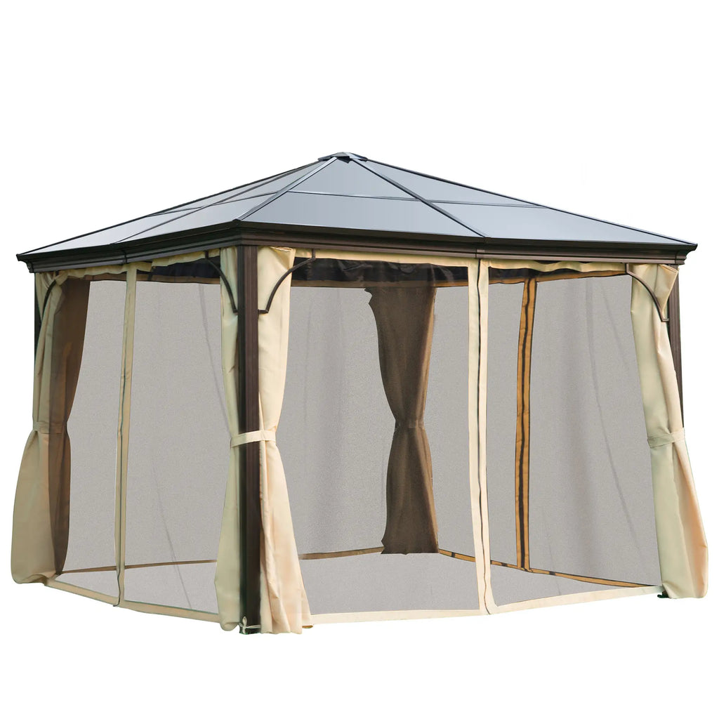 Outsunny Tuinpaviljoen Hardtop met Polycarbonaat Dak Muskietennet Aluminium