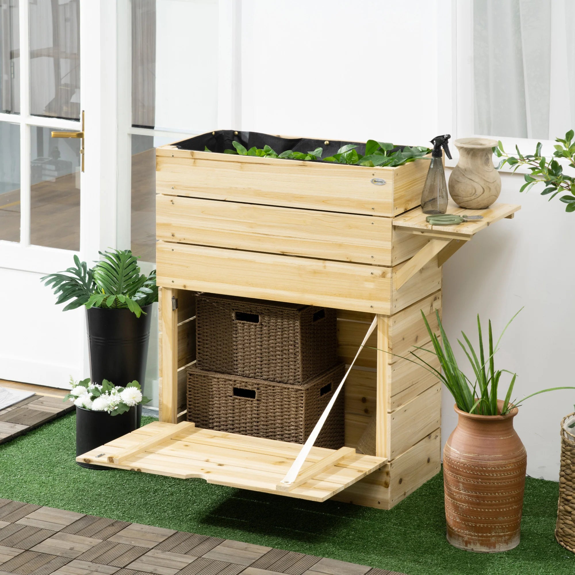 Outsunny Verhoogde plantenbak met legplank van massief hout