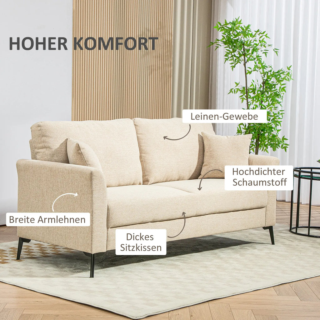 HOMCOM 2-zitsbank comfortabele bekleding afneembare kussens Beige