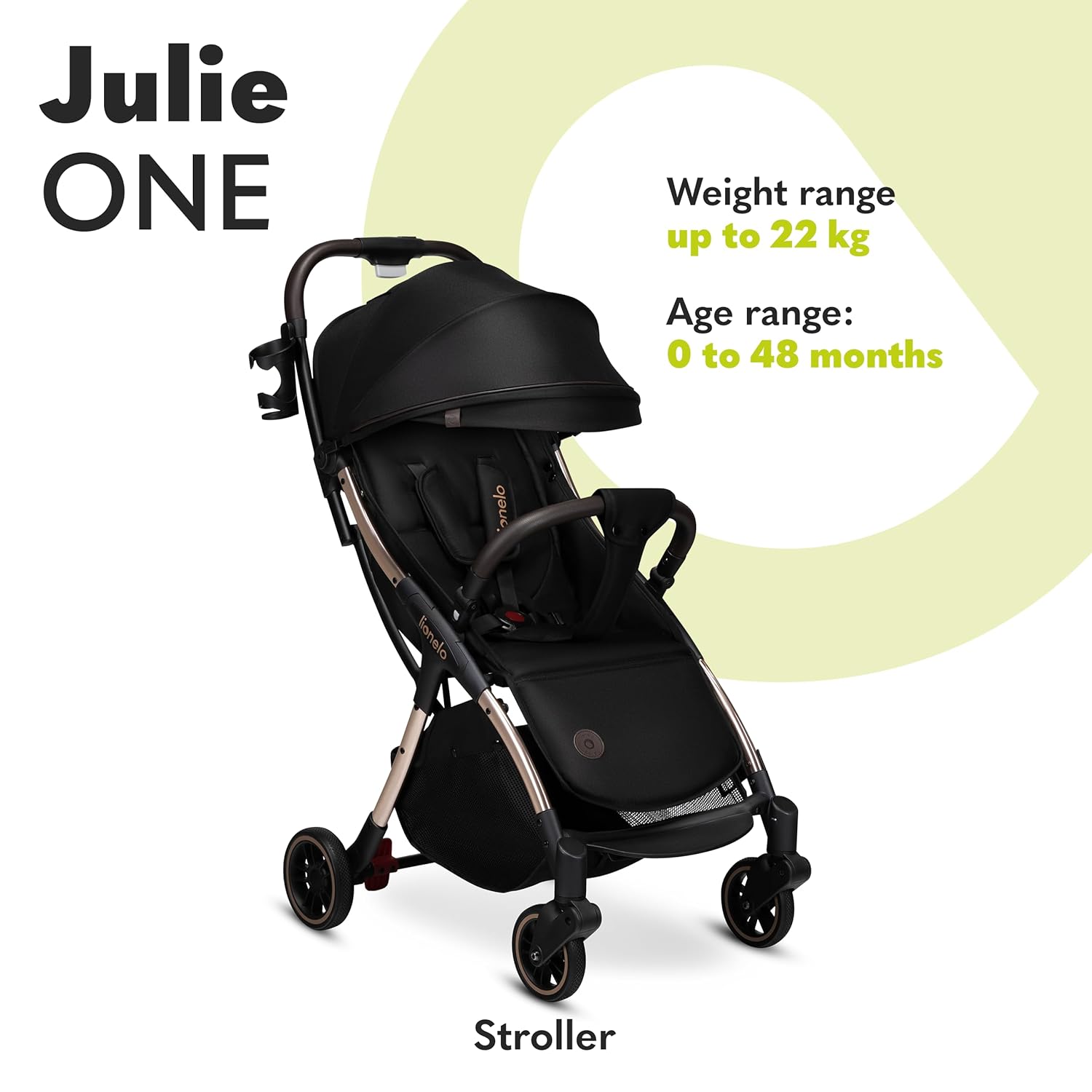 LIONELO Julie One Buggy kinderwagen tot 22 kg, verstelbare rugleuning en voetsteun, muskietennet, beenwarmers, bekerhouder en draagtas, inklapbaar