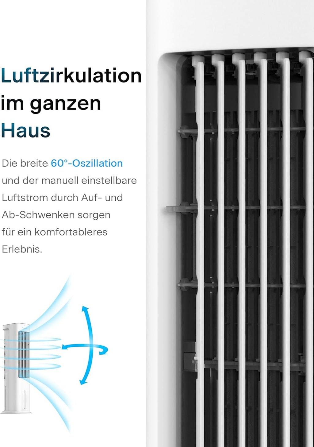 PELONIS Luchtkoeler met waterkoeling, Mobiele airconditioning, 5L Ventilator met waterkoeling, Luchtbevochtiger met afstandsbediening, 355m³/u Airconditioner zonder afvoerslang