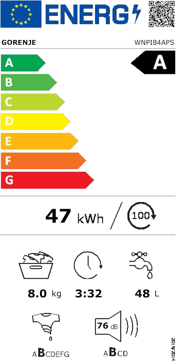 GORENJE WNPI84APS Wasmachine LED-display Inverter PowerDrive-motor AquaStop Stoomfunctie 16 programma's