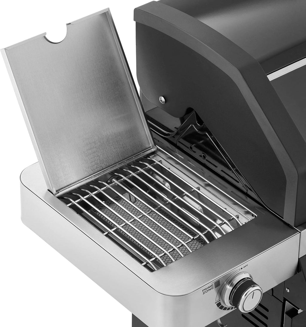 RÖSLE Elektrische BBQ-grill Portable Videro E2-P, draagbare tafelgrill met 2 branders, warmhoudrooster en deksel met glasplaat, gepoedercoat staal, zwart/zilver