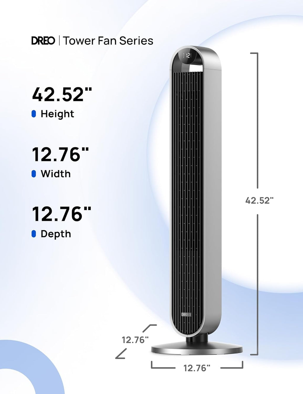 Dreo 25dB Stille Slimme Torenventilator met Spraakbesturing, WiFi Alexa Ventilator, APP Bediening, 120° Oscillerende Staande Ventilator, 12 Snelheden, 4 Modi, 12-uurs Timer, Pilot Max S