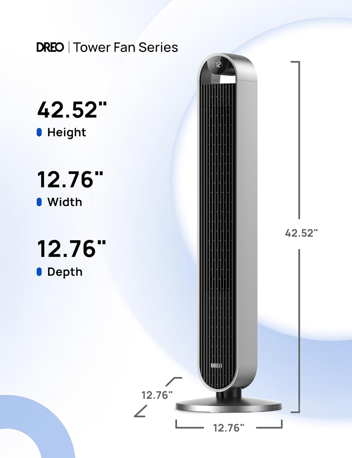 Dreo 25dB Stille Slimme Torenventilator met Spraakbesturing, WiFi Alexa Ventilator, APP Bediening, 120° Oscillerende Staande Ventilator, 12 Snelheden, 4 Modi, 12-uurs Timer, Pilot Max S