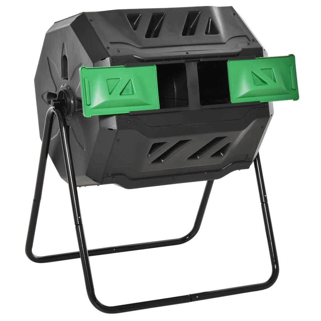Outsunny Trommelcomposter met 2 kamers 360° draaibaar