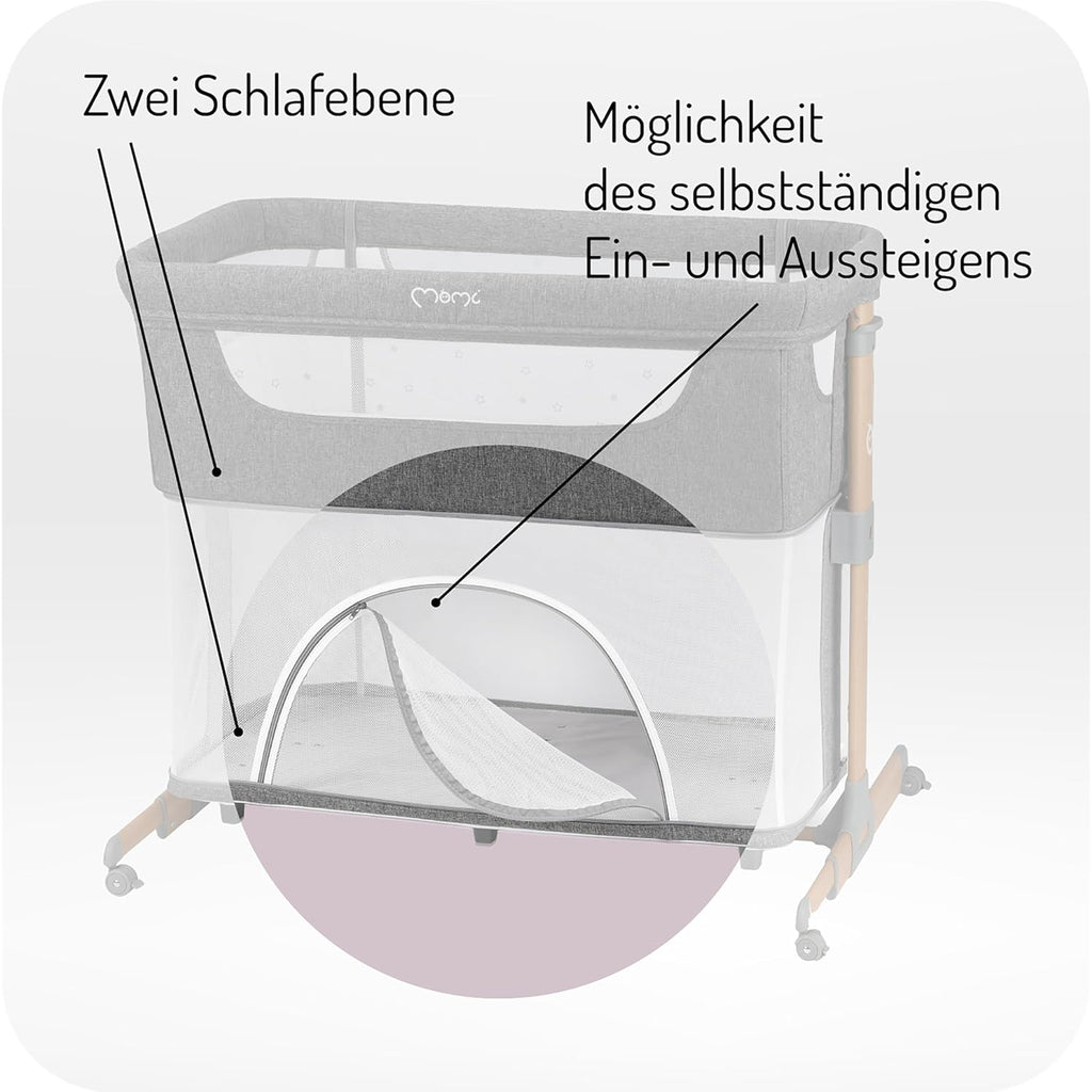 Momi SMART Bed 4-in-1 Bijzetbedden tot 15 kg, Bijzetbed voor baby's met matras, Hoogteverstelbaar