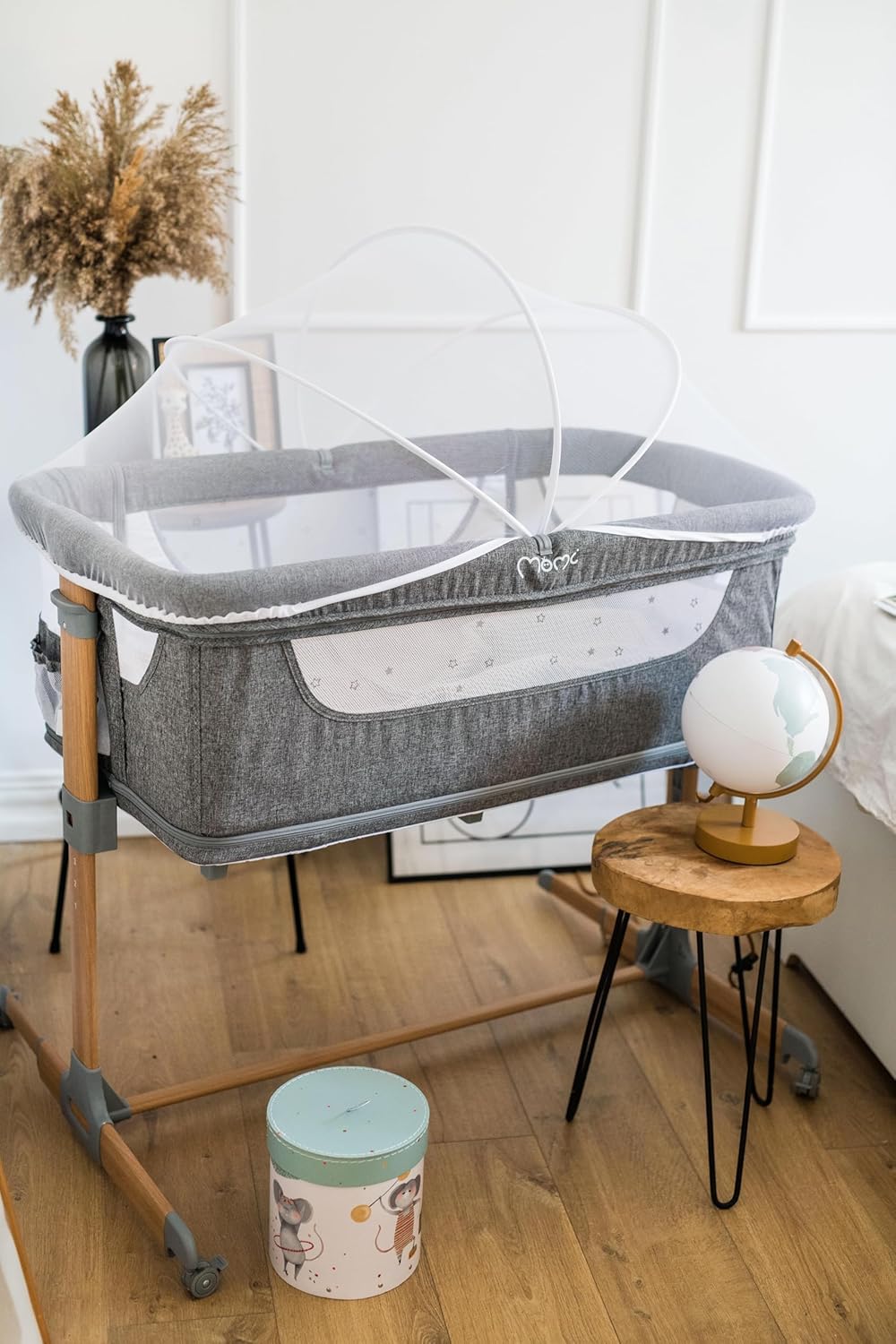 Momi SMART Bed 4-in-1 Bijzetbedden tot 15 kg, Bijzetbed voor baby's met matras, Hoogteverstelbaar