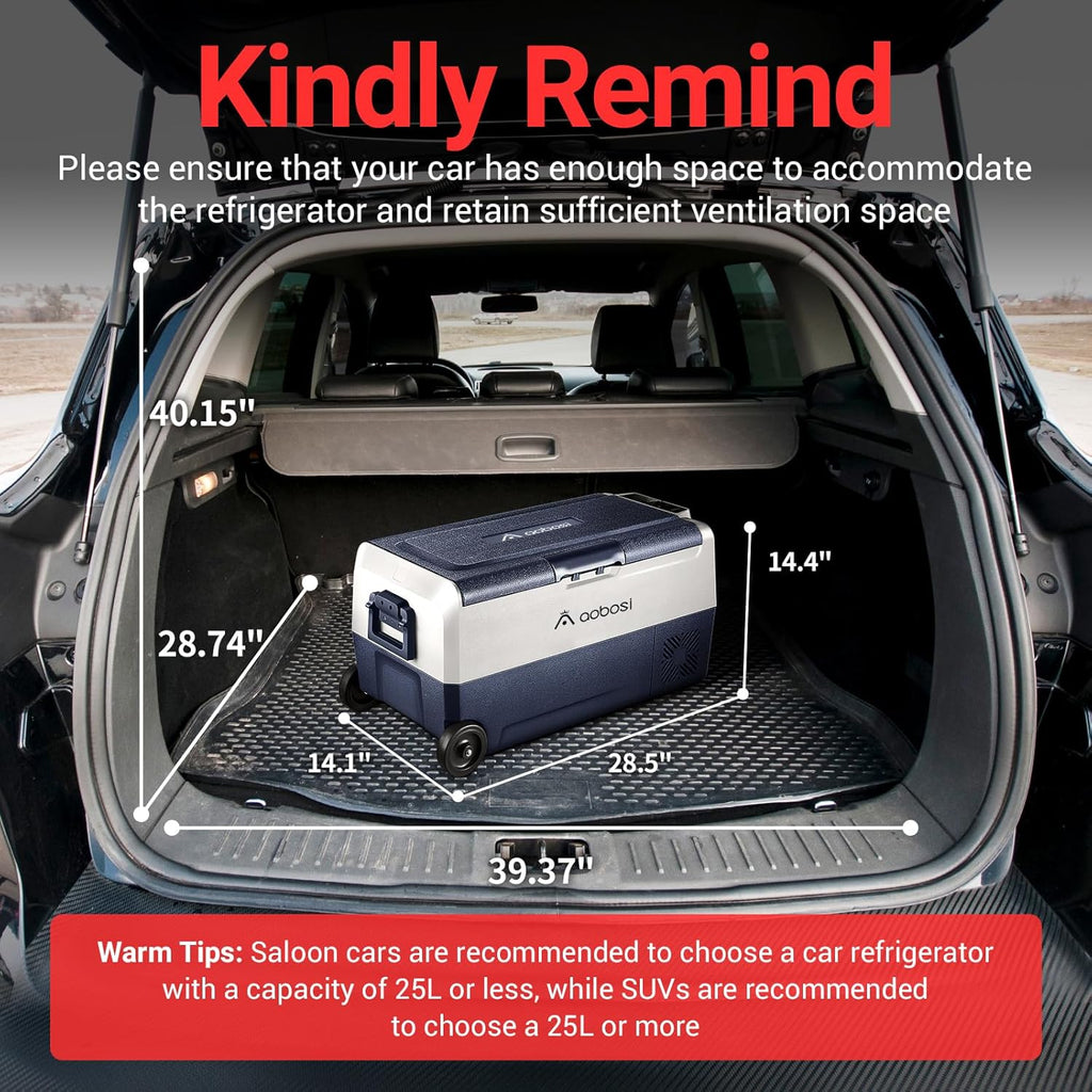 AAOBOSI Compressor Koelbox 36 L, Koelbox Auto met Wifi App Besturing, 12/24 V en 100-240 V Elektrische Koelbox, tot -20 °C voor Auto, Vrachtwagen, Boot, Camper, Camping, Dubbele Zone