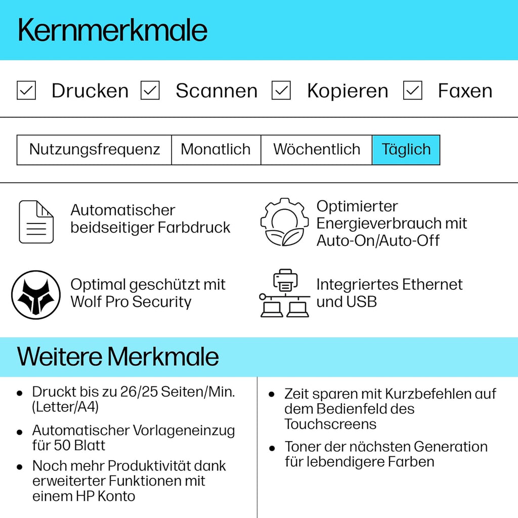 HP Color LaserJet Pro MFP 3302fdwg multifunctionele kleurenlaserprinter, fax, automatisch dubbelzijdig afdrukken, touchscreen, wifi, ethernet, USB, HP Wolf Pro Security