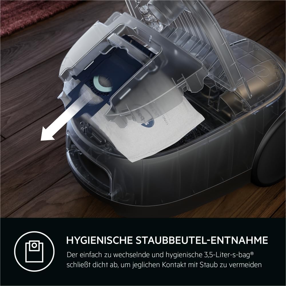 AEG CLEAN 6000 AB61C2DB stofzuiger met zak / hoge zuigkracht / incl. meubelmondstuk / 50% gerecycled plastic / ideaal voor huisdiereigenaren / reiniging van bekleding / 12 m snoer / 750 W / Blauw