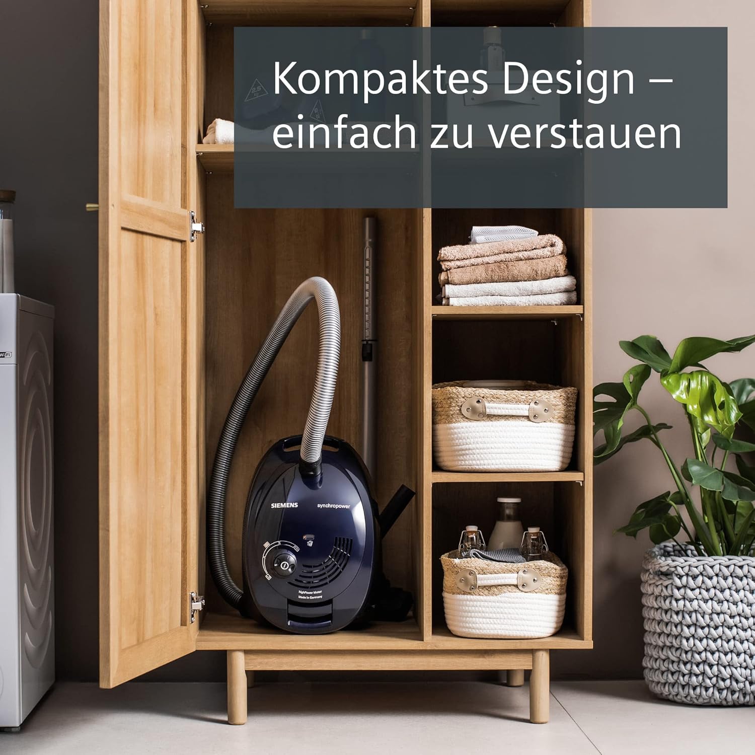 Siemens stofzuiger met zak synchropower VS06A111, stofzuiger, hygiënefilter, vloermond voor harde vloeren en tapijt, sterke zuigkracht, lange kabel, kierenzuiger, 600 W, blauw