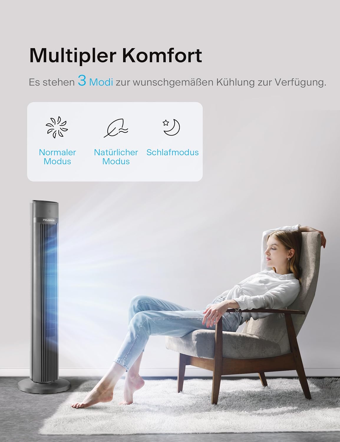 PELONIS Luchtkoeler met waterkoeling, Mobiele airconditioning, 5L Ventilator met waterkoeling, Luchtbevochtiger met afstandsbediening, 355m³/u Airconditioner zonder afvoerslang