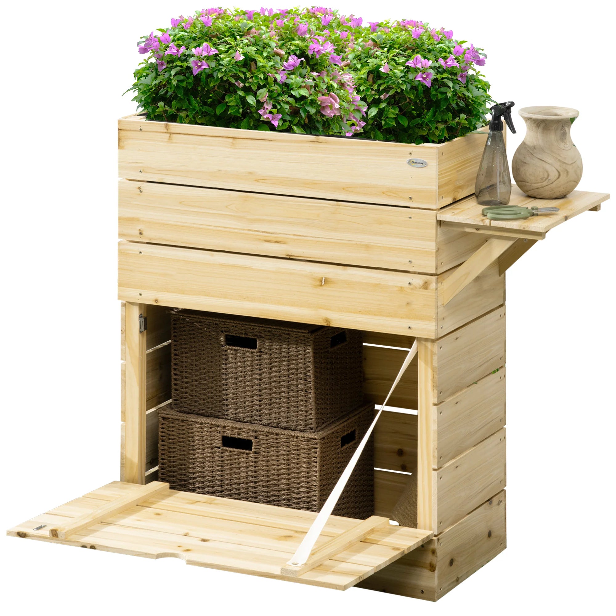 Outsunny Verhoogde plantenbak met legplank van massief hout