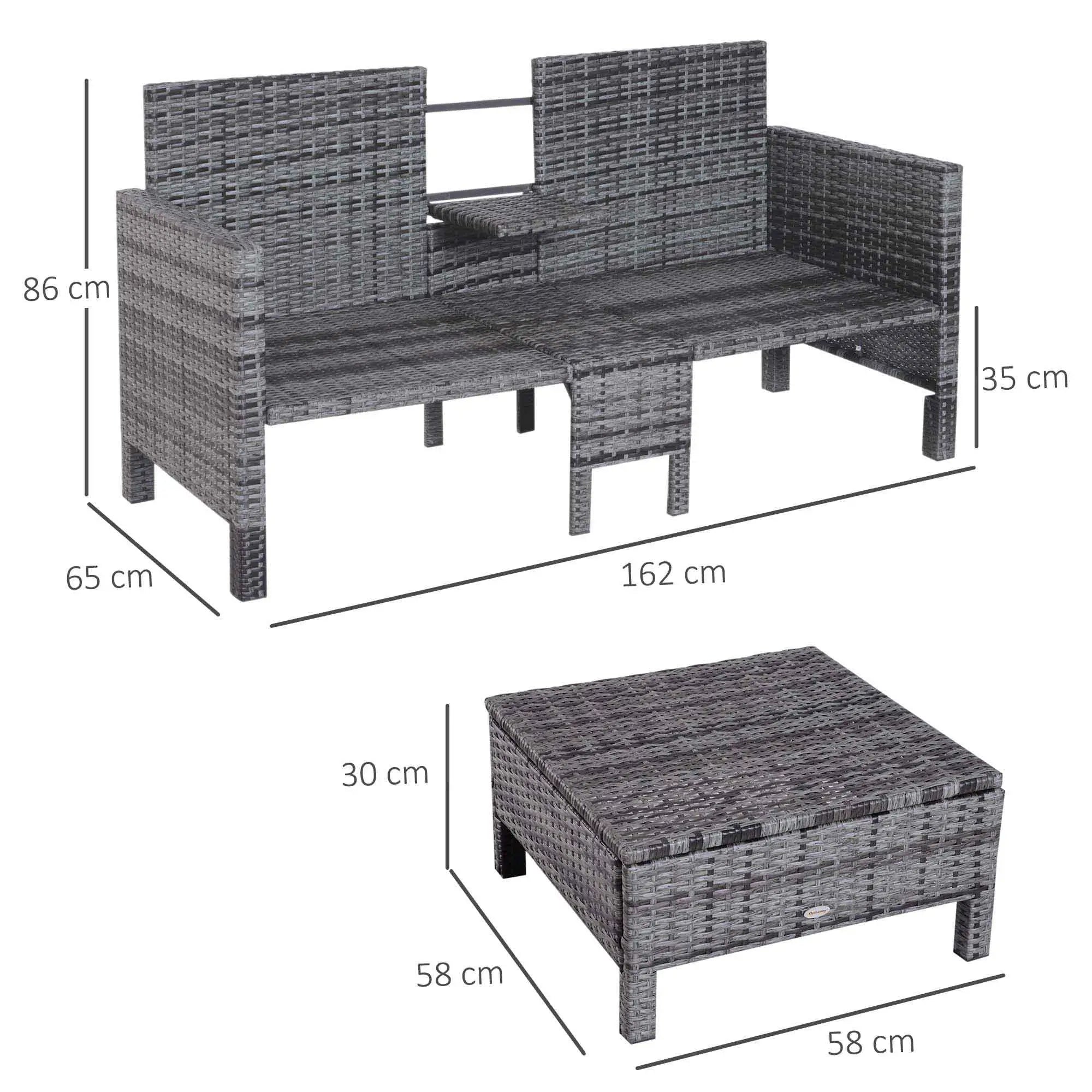 Outsunny Polyrattan Tuinbank Set 3-delig 2-in-1 Rugleuning Buiten