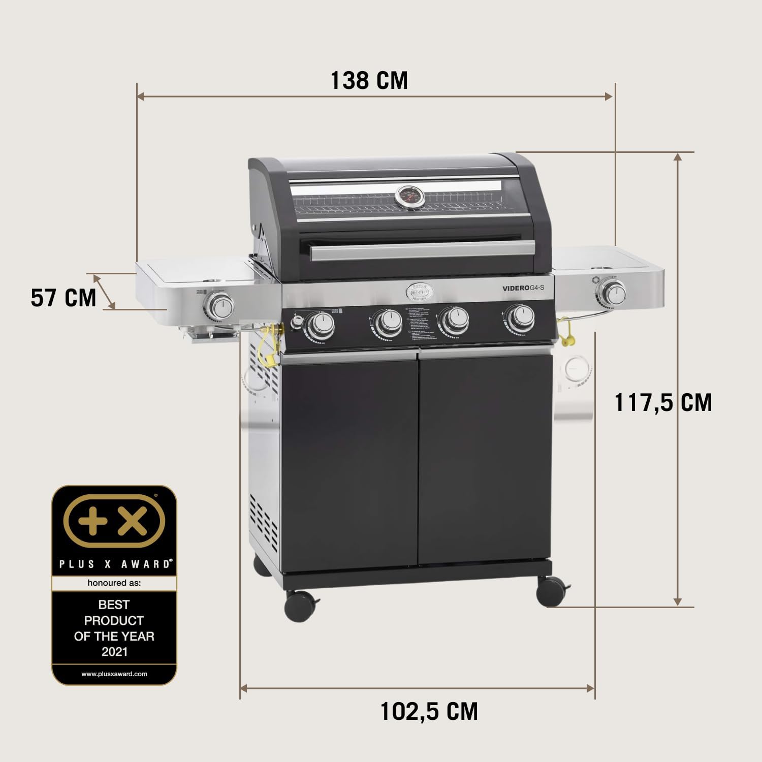 RÖSLE Elektrische BBQ-grill Portable Videro E2-P, draagbare tafelgrill met 2 branders, warmhoudrooster en deksel met glasplaat, gepoedercoat staal, zwart/zilver