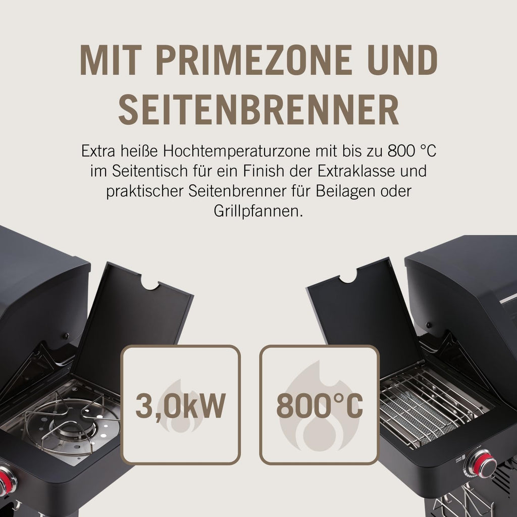 RÖSLE Elektrische BBQ-grill Portable Videro E2-P, draagbare tafelgrill met 2 branders, warmhoudrooster en deksel met glasplaat, gepoedercoat staal, zwart/zilver