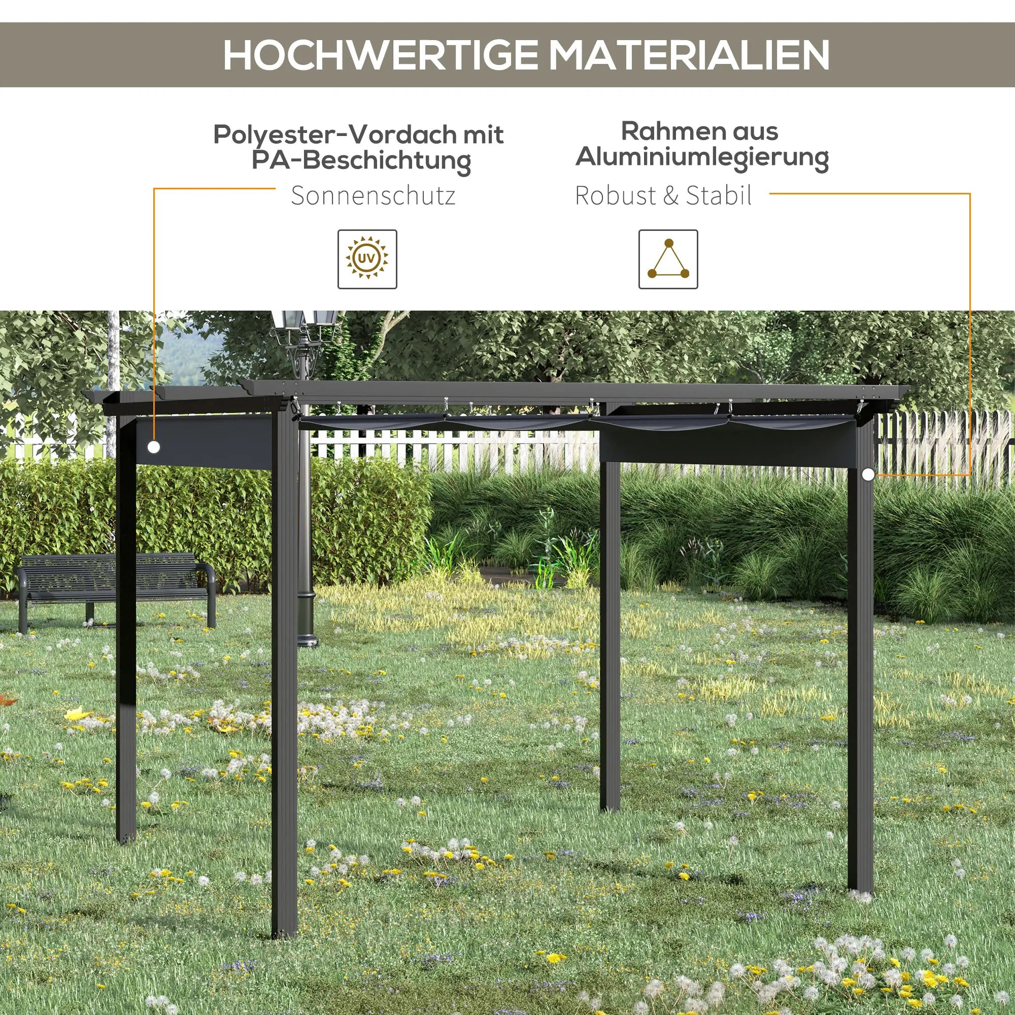 Outsunny Pergola 2,95x2,95 m met schuifdak grijs