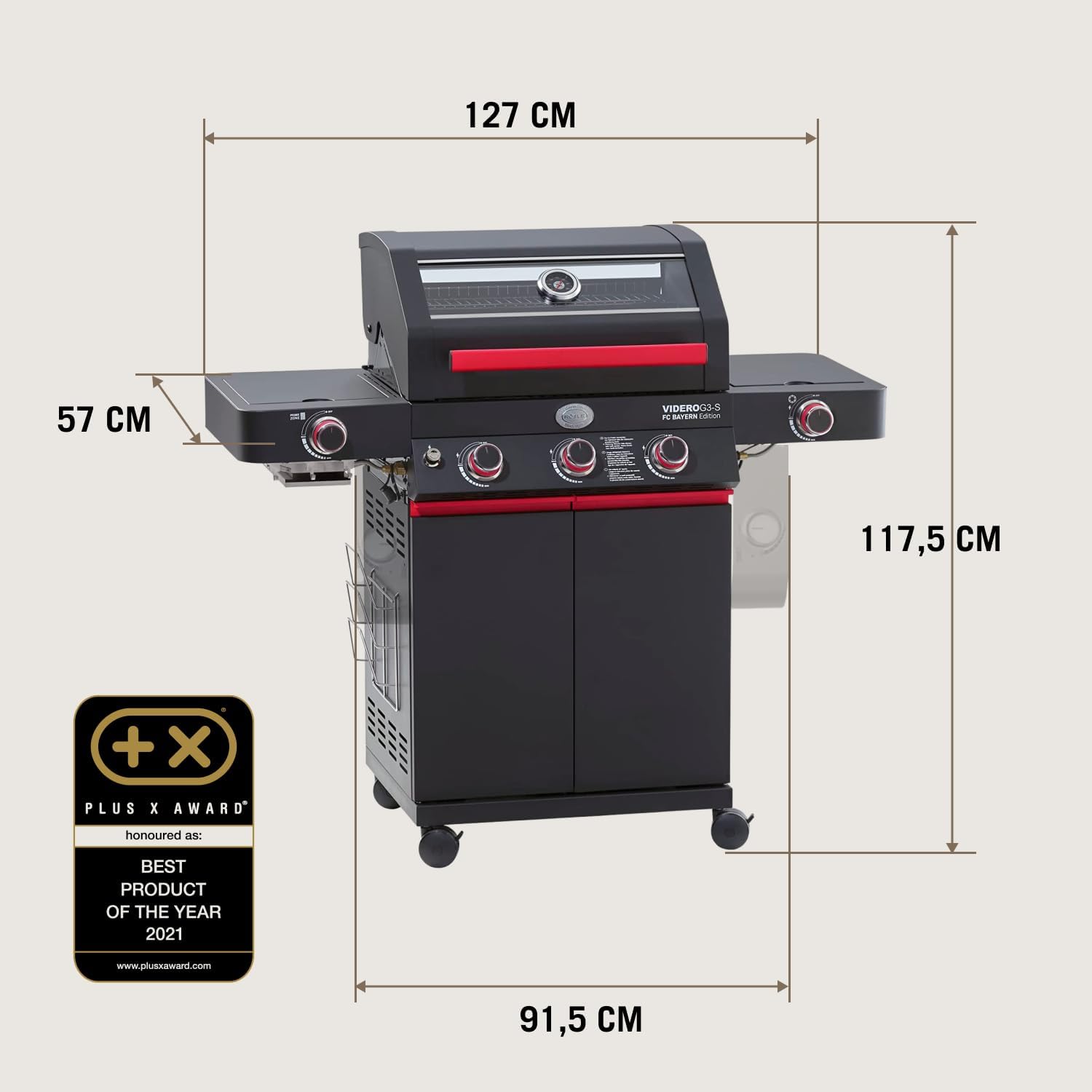 RÖSLE Elektrische BBQ-grill Portable Videro E2-P, draagbare tafelgrill met 2 branders, warmhoudrooster en deksel met glasplaat, gepoedercoat staal, zwart/zilver