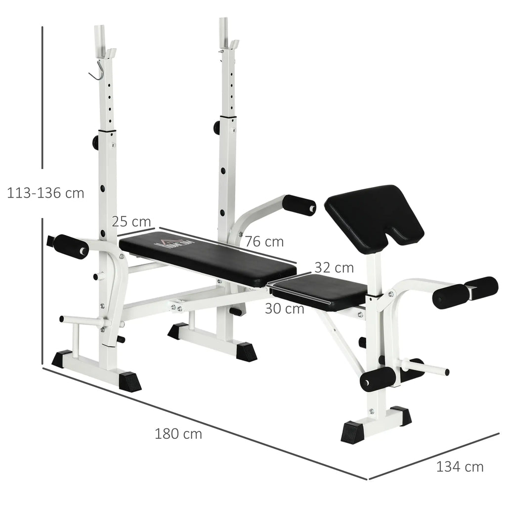 HOMCOM Trainingsbank in hoogte verstelbaar met leg press en bicepscurl
