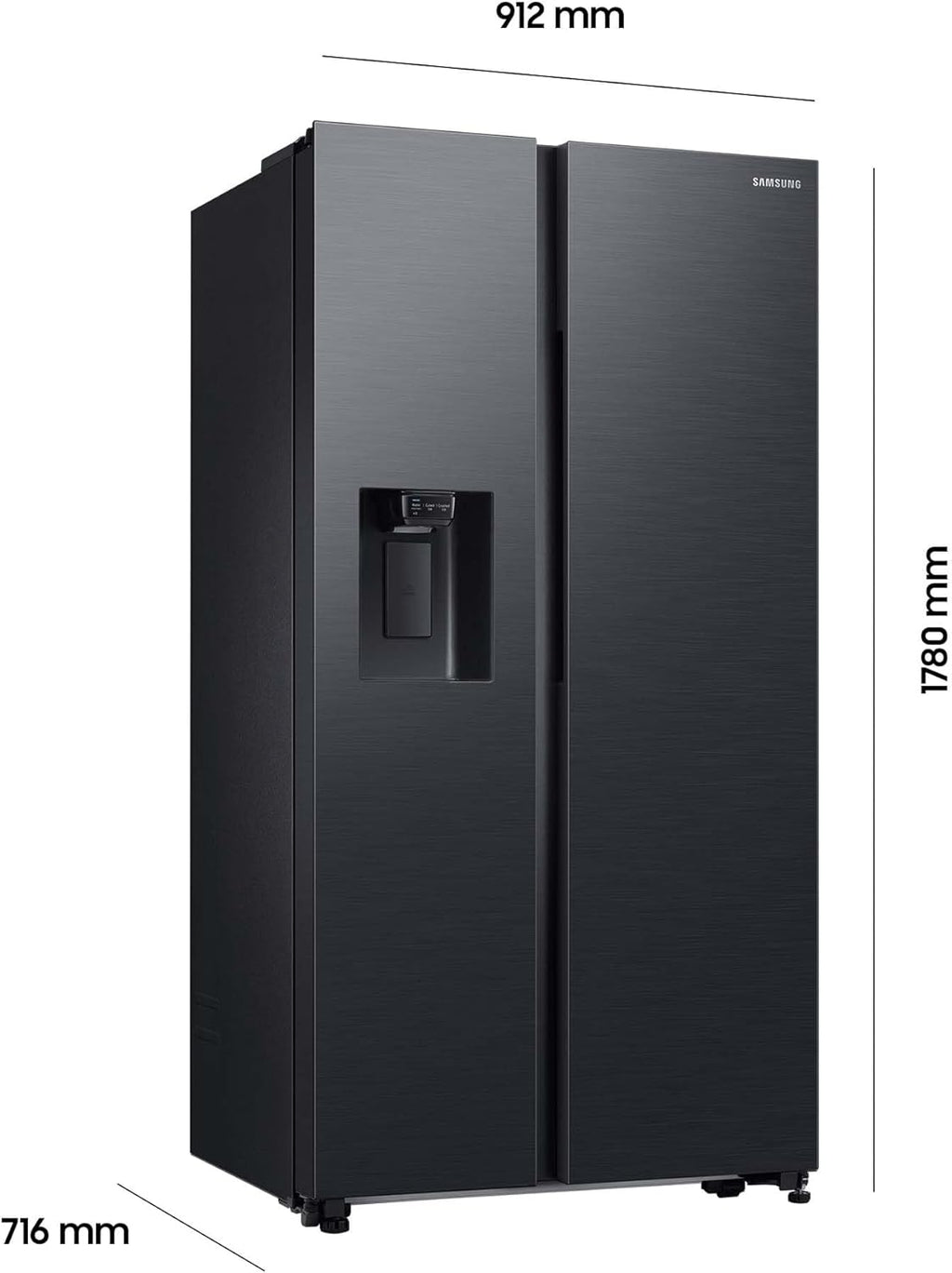 Samsung RS64DG53R3B1EF Amerikaanse koelkast, 178 cm, 628 l, SmartThings AI Energy Mode, ijs- en waterdispenser, Slim Ice Maker, Premium Black Steel