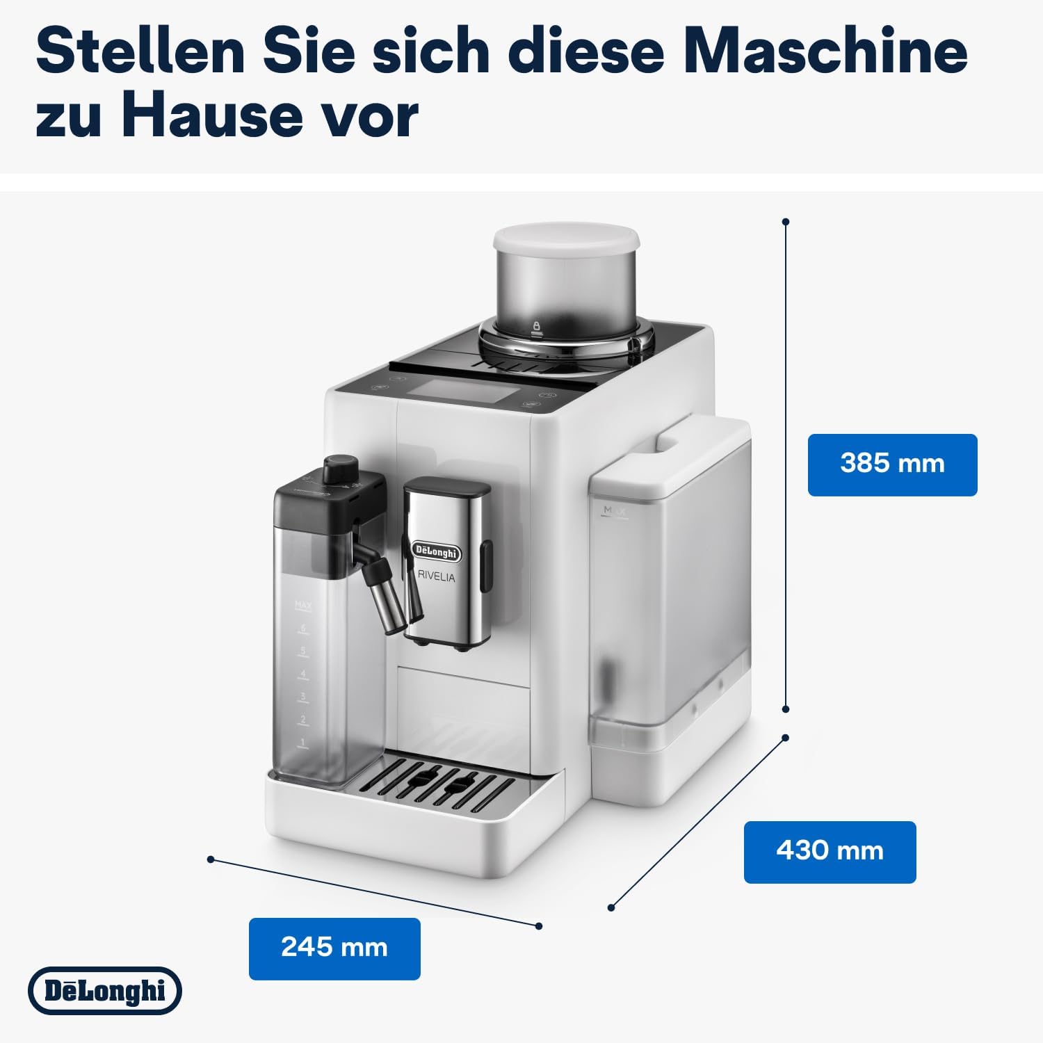 De'Longhi Rivelia EXAM440.55.W volautomatische espressomachine met LatteCrema-melksysteem, verwisselbaar bonenreservoir, 16 koffie- en melkdranken met één druk op de knop, Extra-Shot-functie, 3,5 inch touchscreen, wit