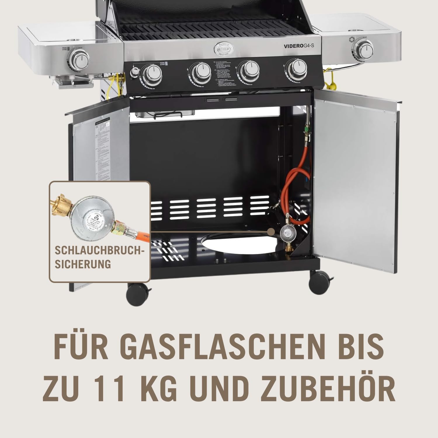 RÖSLE Elektrische BBQ-grill Portable Videro E2-P, draagbare tafelgrill met 2 branders, warmhoudrooster en deksel met glasplaat, gepoedercoat staal, zwart/zilver