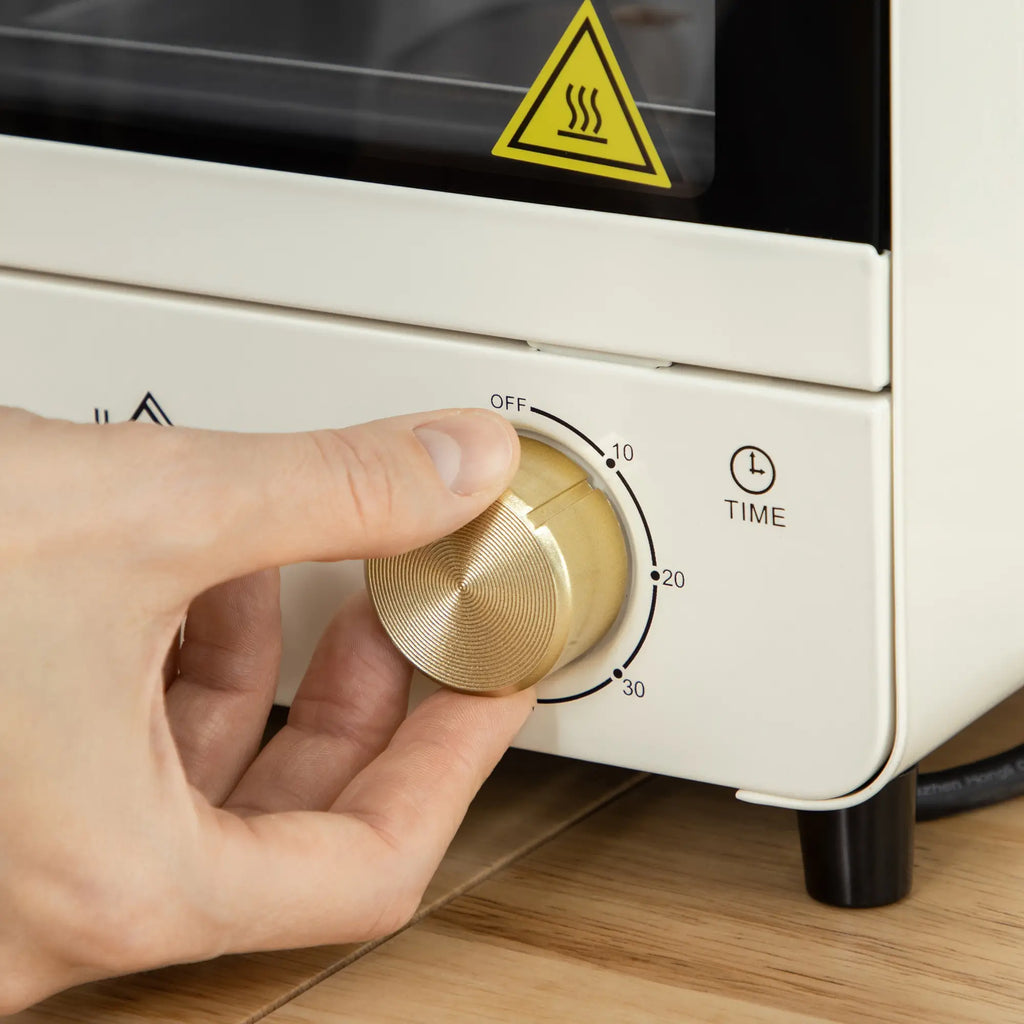 HOMCOM Mini-oven instelbare temperatuur timer kijkvenster crèmewit