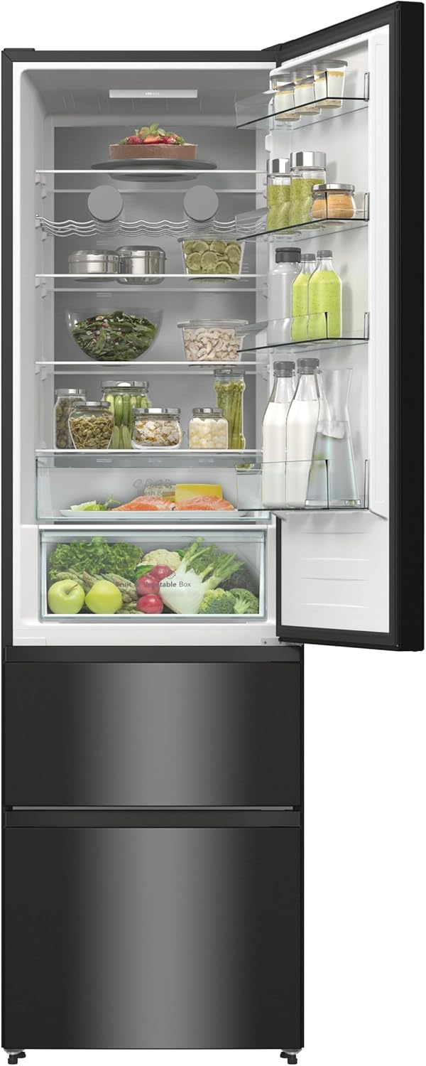 Hisense RB327N4AD2 koel-vriescombinatie/ NoFrostPlus/ Multiflow 360°/ HolidayMode/ FreshZone/ 182,4 cm/ koelgedeelte 171 l/ vriesgedeelte 85 l/ 41 dB/ 287 kWh/ jaar/ roestvrijstalen look