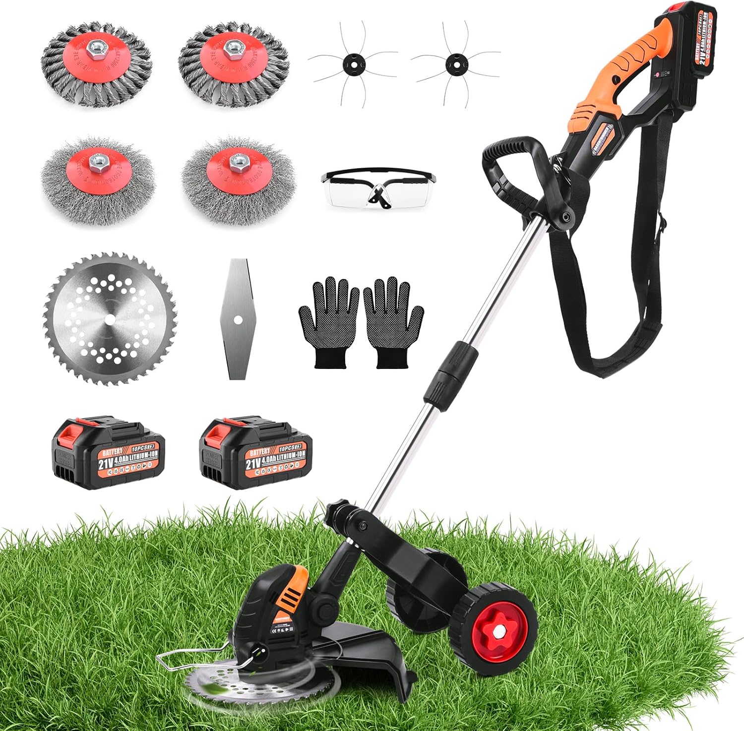 1200W Accu Grastrimmer Compatibel met Makita Accu's, 5-IN-1 Borstelloze Elektrische Bosmaaier met 3-Staps Snelheidsregeling, Accu Bosmaaier met 5 Bladtypes en Onkruidborstel