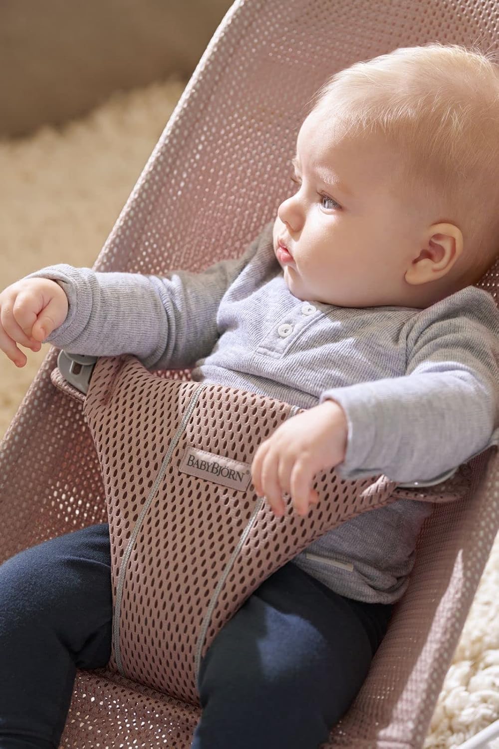 BabyBjörn Babywippe Bliss, geweven, blossom-quilting, zandgrijs