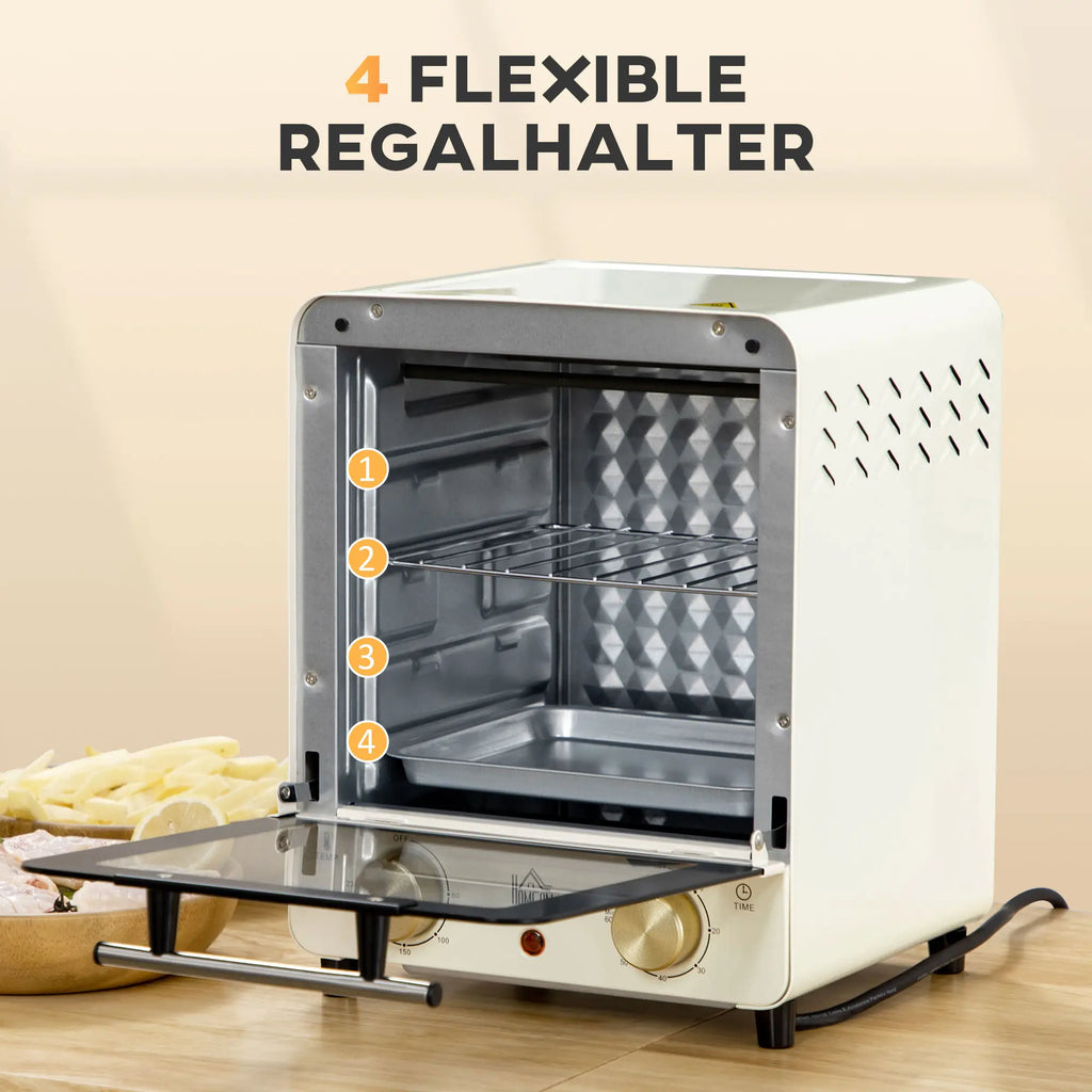 HOMCOM Mini-oven instelbare temperatuur timer kijkvenster crèmewit