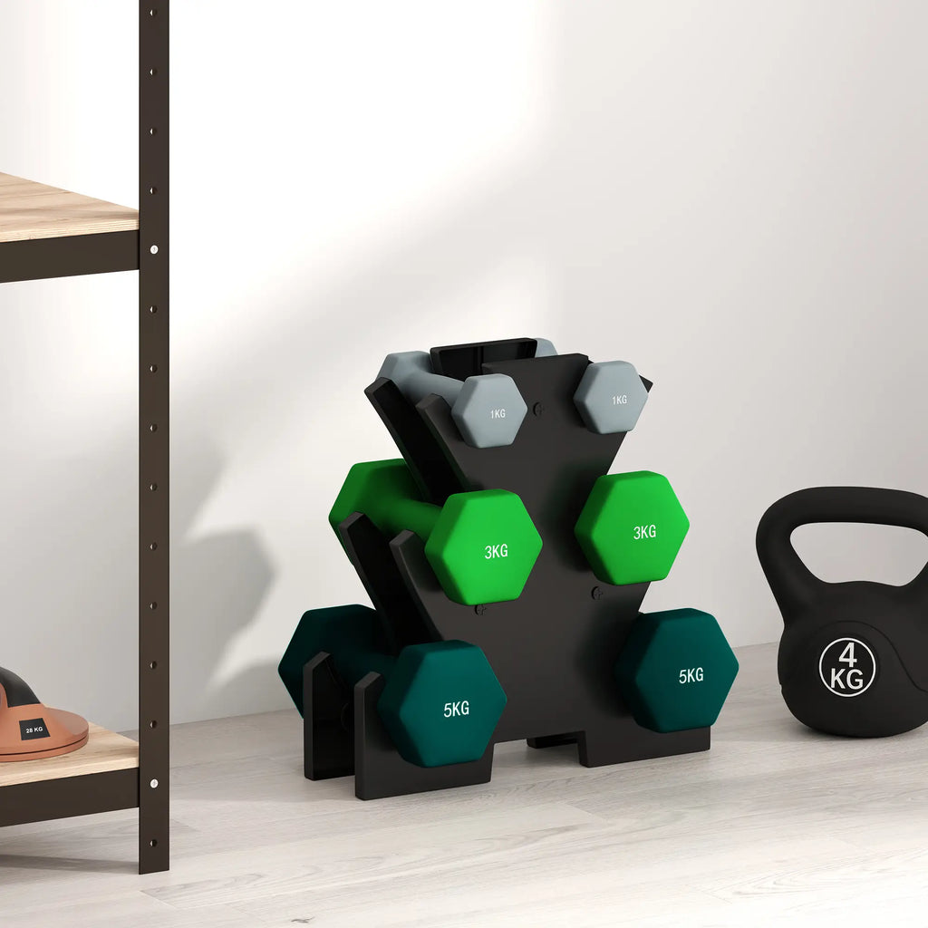 SPORTNOW Halterset 6-delig met halterrek – 1 kg tot 5 kg